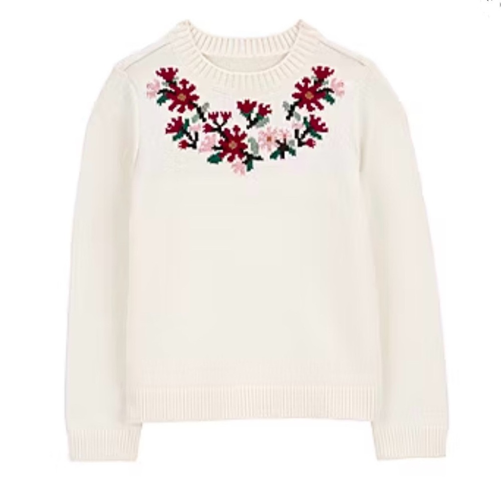 NWT: Girls Embroidered Cotton Holiday Sweater.